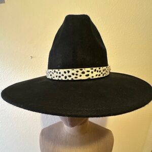 Altar'd State Black Wide Brim Felt Hat with Dalmatian Band-NWT